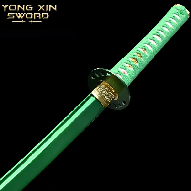 Katana Sword Real Japanese Samurai Swords Katana with Green Saya 1065 Carbon Steel Sharp Blade