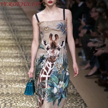 

VERDEJULIAY New Summer Sweety Fashion Dress Women Spaghetti Stap Animal Tassel Flower Print Female Casual Stylish Dresses