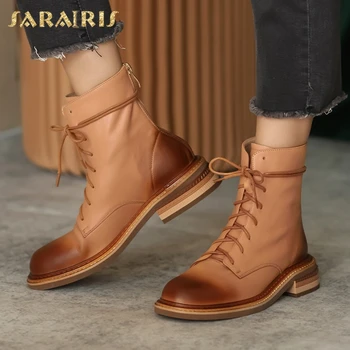 

Brand New Big Size 42 Genuine Leather Cow Skin Autumn Winter Shoes Women Vintage Motorcycles Boots Female Footwear
