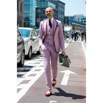 

terno masculino Mens Suit (Jacket+Pants+Vest+Tie) Hot pink tuxedo formal men's suit corset ball decoration suit