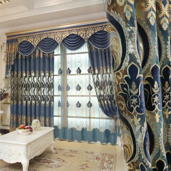 

Thick Chenille Hollow Embroidery European Style Curtains for Living Dining Room Bedroom Luxury French Window Curtains