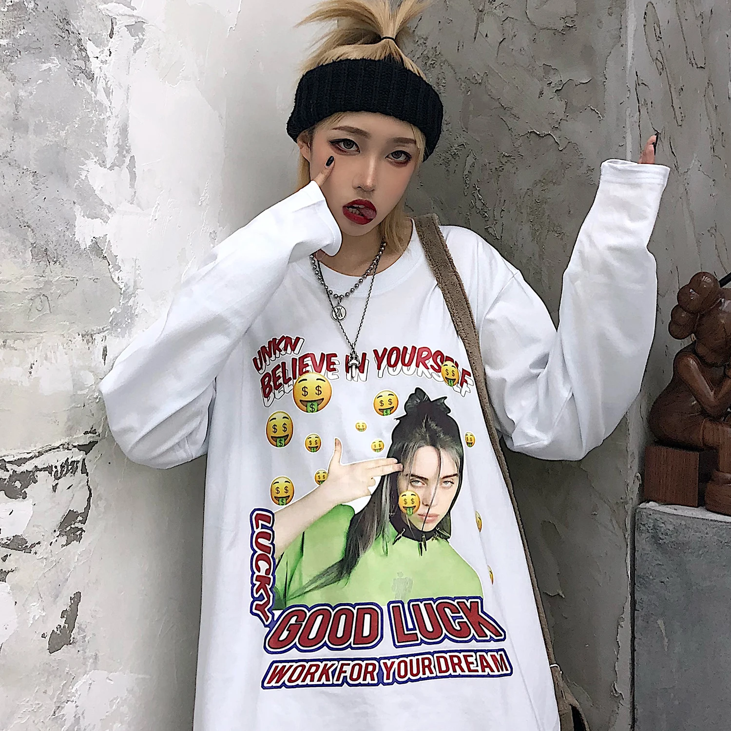 

Billie Eilish Same Paragraph Long Sleeve Print Tshirt Kpop Women and Men Clothes 2019 Hot Sale Casual T-shirts Plus Size Loose