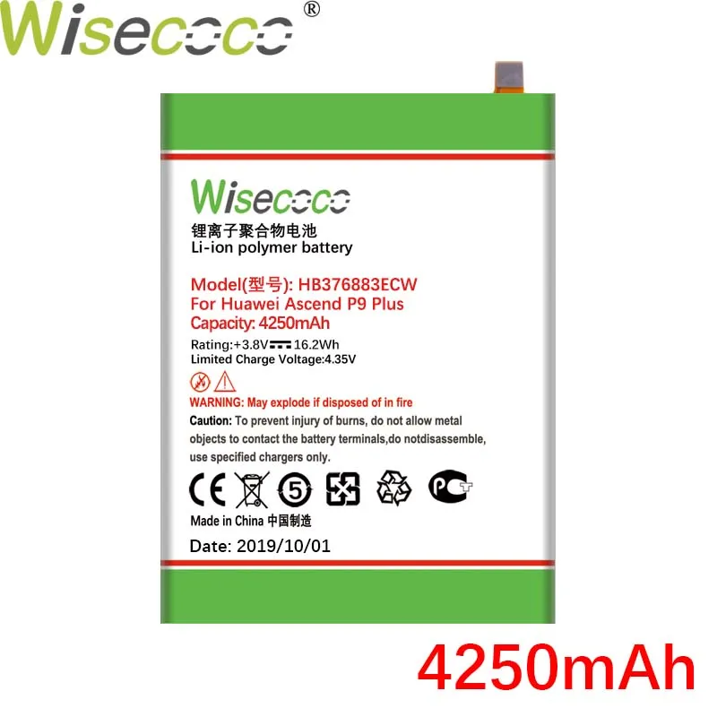 Wisecoco HB376883ECW 4250 мАч Новая батарея для huawei Ascend P9 plus VIE-AL10 Замена батареи+ номер отслеживания