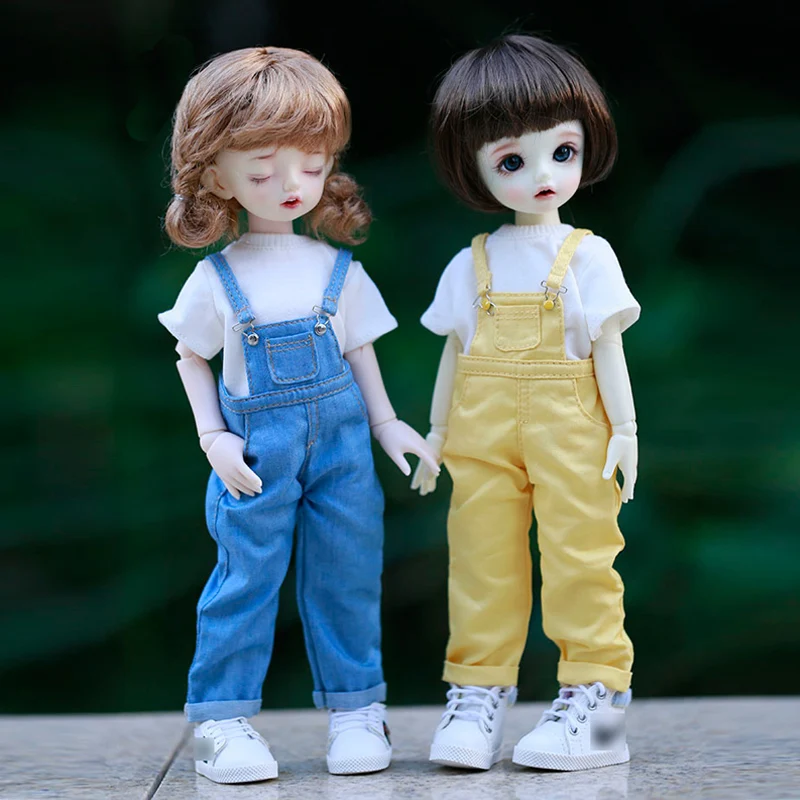 1/6BJD Одежда для куклы модный джинсовый нагрудник длинный + рубашка с коротким