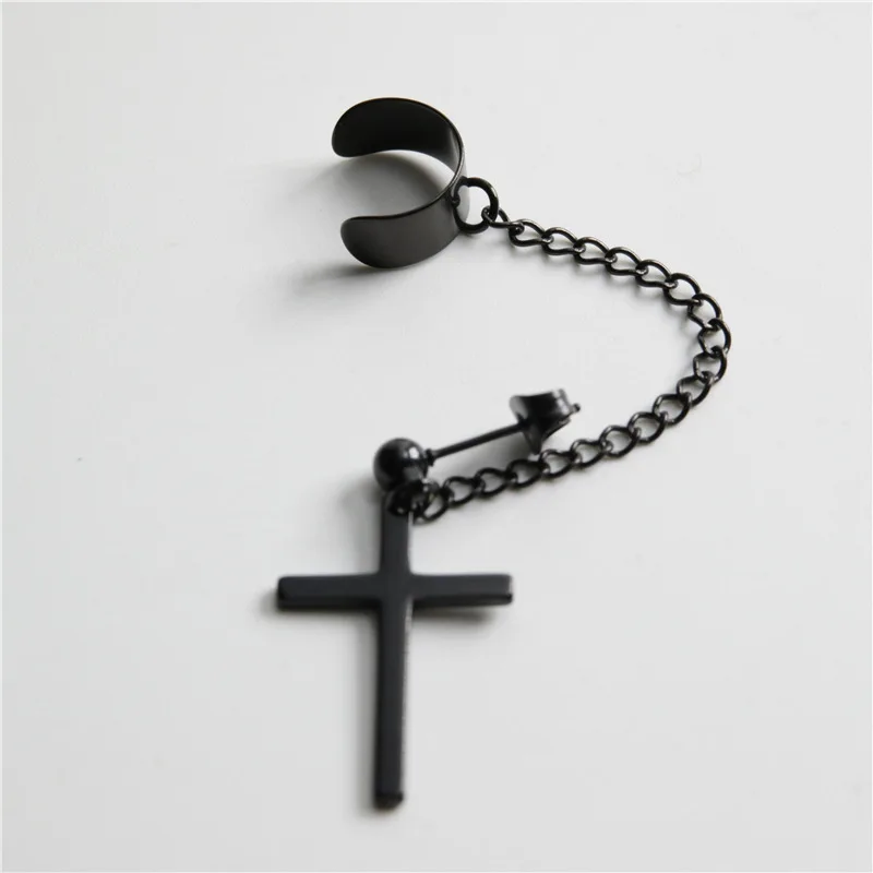 Cross earrings 1 Pc Punk Gothic Tassel Cross Stainless Steel Round Drop Earrings Women Men Fashion Party Punk Rock Jewelry