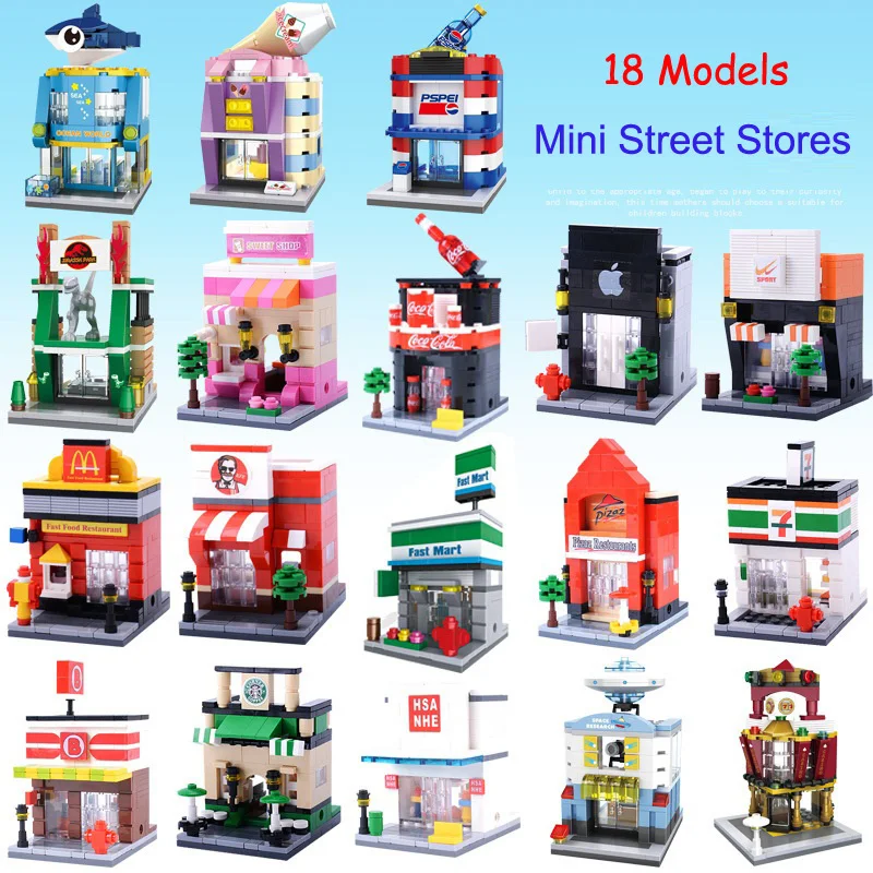

HS Children Mini Street Model Building Blocks Sets Collectible Assemble Toy Educational 3D Toy Creative Toys