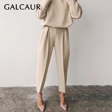 GALCAUR Elegant Women Ankle-length Pant High Waist Ruched Straight Blazer Pants For Female Fashion Clothing 2020 Spring Tide GALCAUR Elegant Women Ankle-length Pant High Waist Ruched Straight Blazer Pants For Female Fashion Clothing 2020 Spring Tide