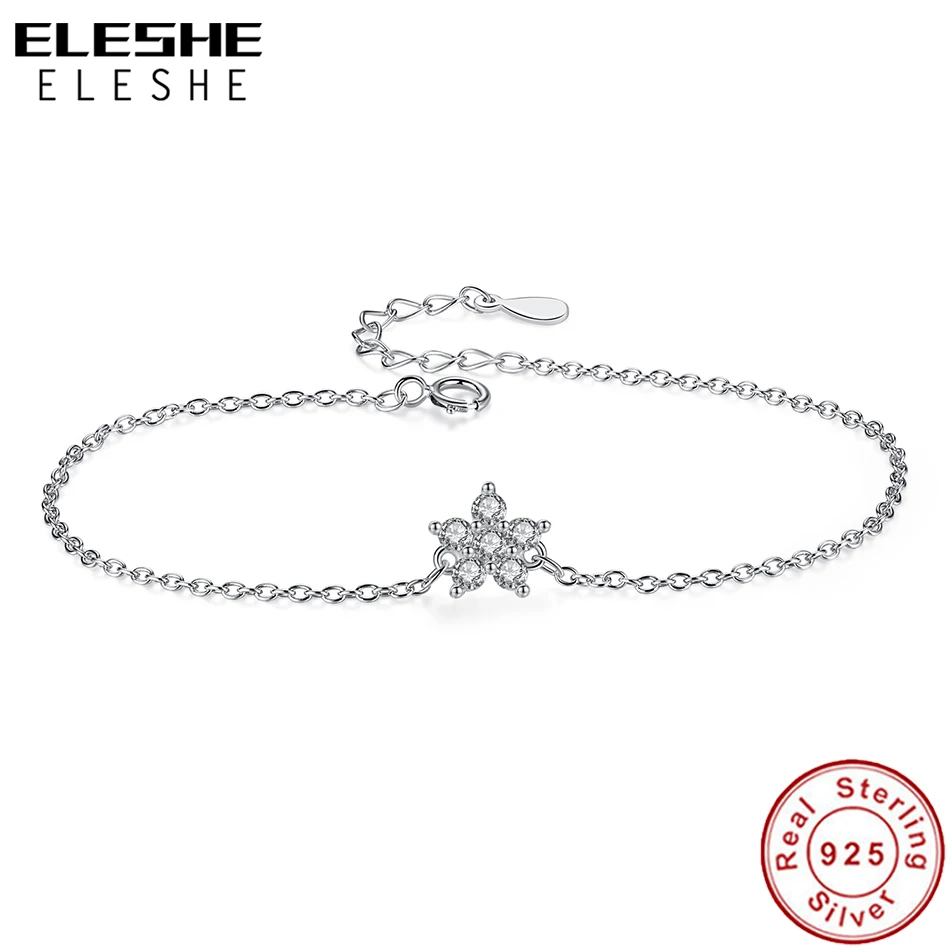 ELESHE, Новая мода, 925 пробы, серебряный, циркон, цветок магнолии, браслет для женщин, свадебные браслеты, серебряная цепочка, ювелирное изделие