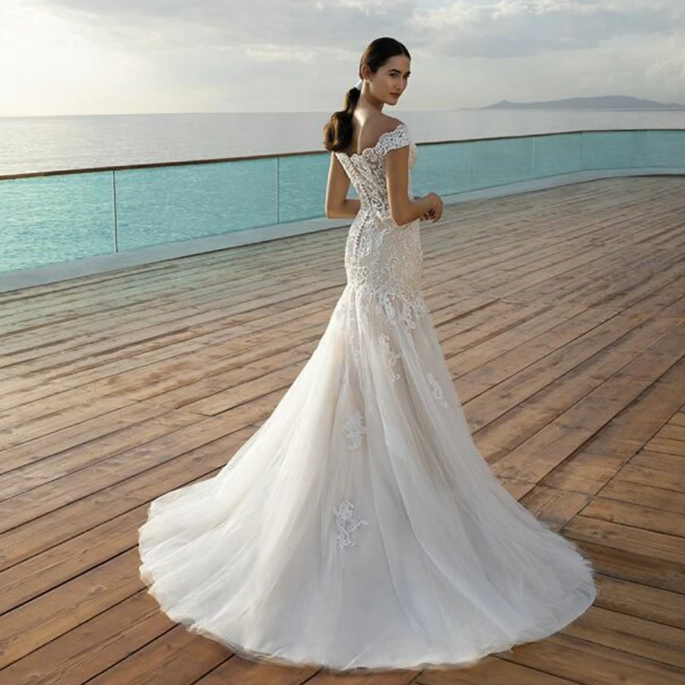 Vestidos de Novia Sereia/тюлевые Свадебные платья русалки 2019 с вуалью, роскошные платья Abito da Sposa с открытыми плечами, платье принцессы de Mariee Sirene, милая