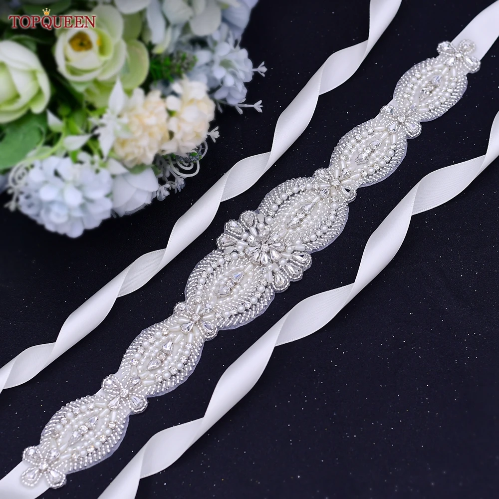 TOPQUEEN S490 Luxury Designer Belts For Women Silver Rhinestone Applique Bridal Wedding Dress Accessories Jewel Gown Decoration