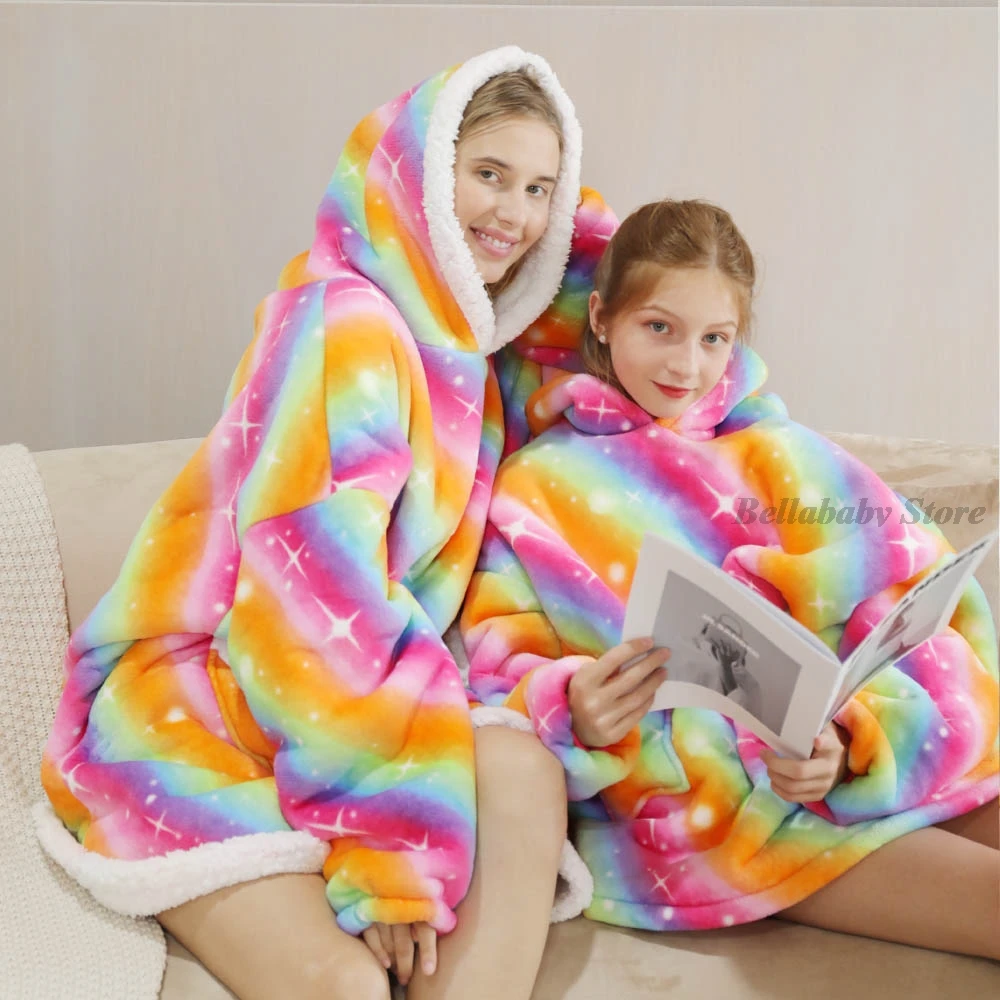 Winter Cow Cat Hoodie Blanket Oversize Ultra Plush Adult Men Women Couple Hoodies Fleece Sherpa TV Blanket Hoodies Kids Wearable 5