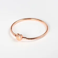 Оригинальное розовое Золотое любовное Сердце застежка змеиная цепочка браслет подходит для бусины из стерлингового серебра 925 браслет Шарм Diy Европа ювелирные изделия