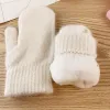 Guantes de pelo de conejo de doble capa para mujer versión coreana de invierno de color sólido con todos los dedos, guantes de invierno para mujer, mitones para chicas ► Foto 3/6