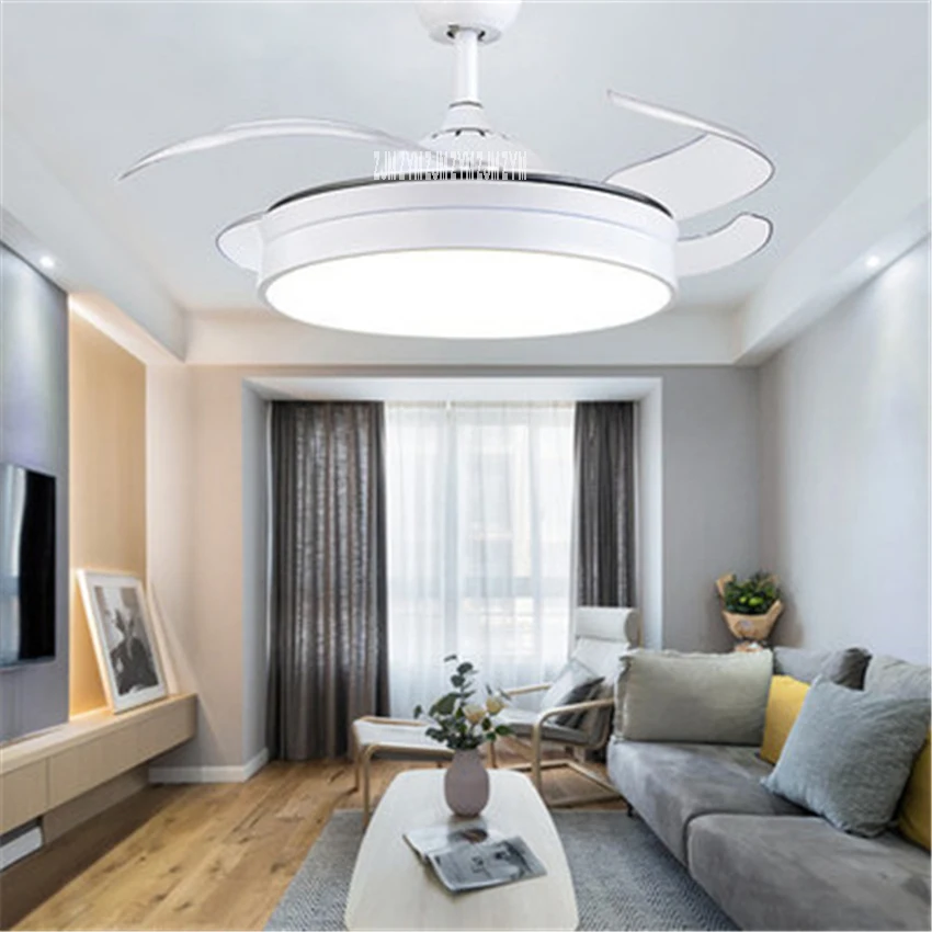1079 42inch Simple living Room Decoration Geometry LED Invisible Ceiling Fan Light Remote Control Led Pendant 110/220V | Лампы и