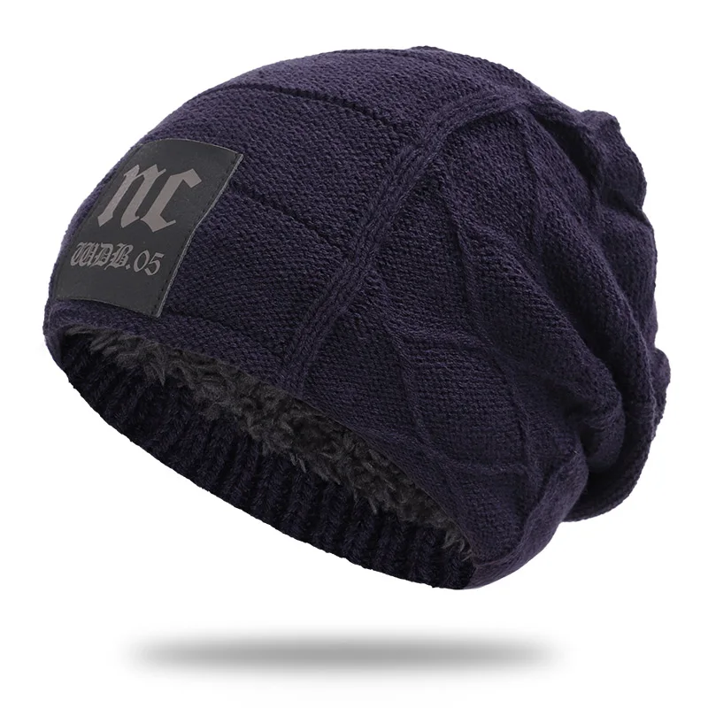 Новинка, комплект из 2 предметов, утепленная шапка, знак NC, мужской женский шерстяной вязаный головной убор, шапочка в стиле кэжуал, весенне-осенняя зимняя шапочка - Цвет: Purple-2