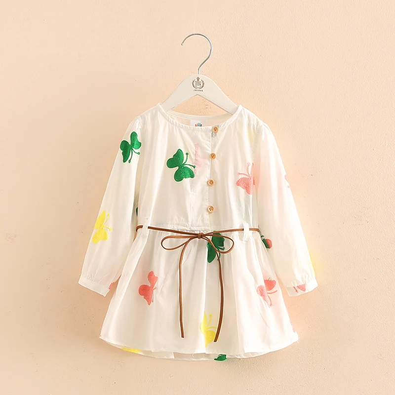 2021 Spring Autumn 3-8 10 12 Years Embroidery Double Use Long Short Sleeve White Elegant Kids Baby Girls Cotton Dress With Belt | Детская