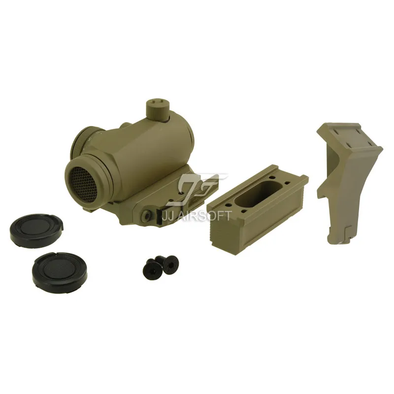 JJ Airsoft Micro 1x24 Red Dot с Killflash/Kill Flash, 45 градусов крепление со смещением, Bobro style QD Low Mount and Riser(черный/коричневый - Цвет: Tan