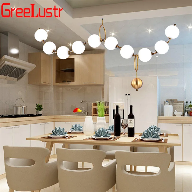 Постмодерн молочный стеклянный шар Светодиодная люстра G4 Led ожерелье американская креативная Подвесная лампа дизайн Подвесная лампа для комнаты