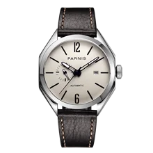 PARNIS 43 мм автоматические механические мужские часы с календарем Miyota 8217 Мужские часы с кожаным ремешком с коробкой в подарок мужские часы