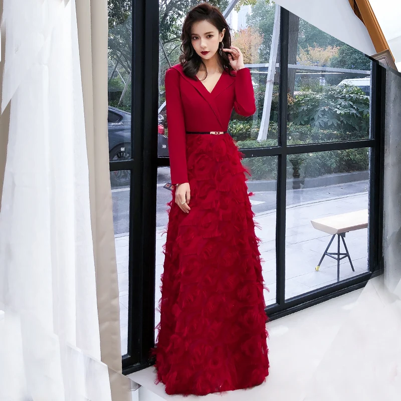 red evening gowns with sleeves