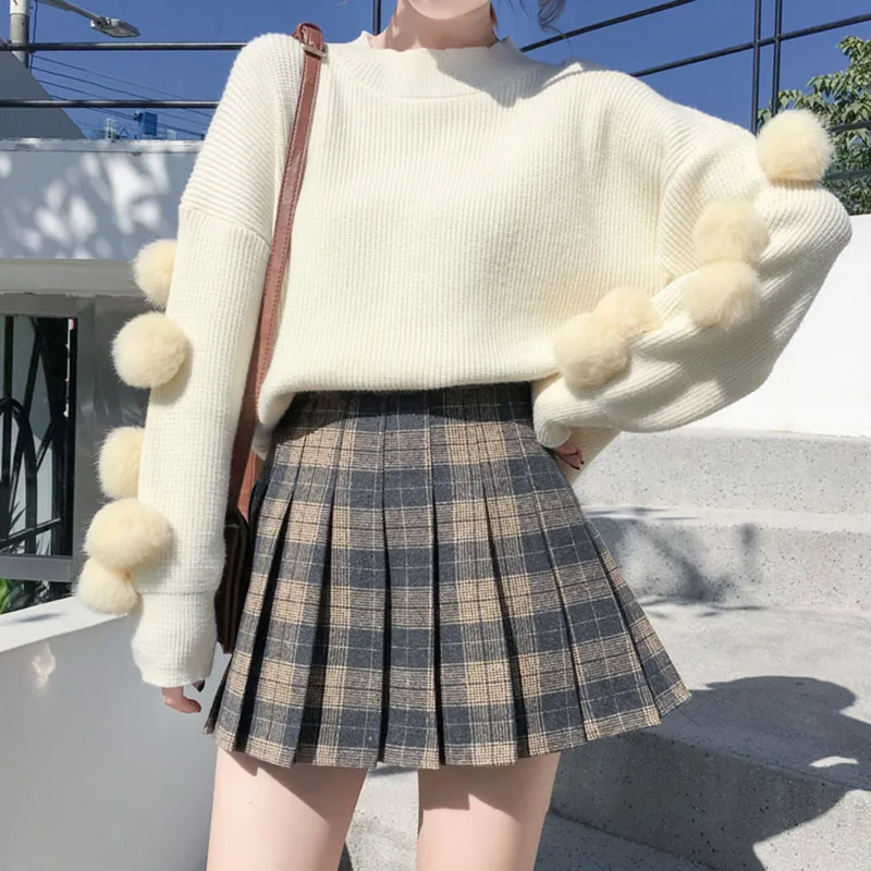 Women A-Line Empire Pleated Skirt Ladies Plaid Mini Harajuku Skirt Autumn Winter Female Above Knee Casual Sweet Kawaii Skirts