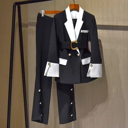 Conjunto de Blazer y pantalones de dos piezas para mujer, chaqueta Formal con doble botonadura, 2021