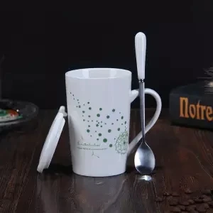 Креативная керамическая чашка с крышкой с ложкой, кофейная чашка, чашка для воды с крышкой, чайная чашка, чашка для молока, Студенческая кружка, стакан, чашка из нержавеющей стали - Цвет: 400ML