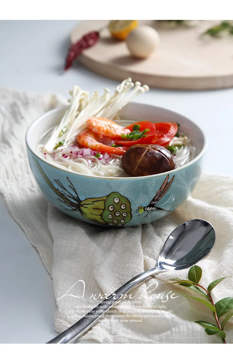 7 дюймов Салат супница говядина супница личности для ресторанов, из керамики посуда ручной росписью бытовой миска для супа