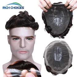 Men Toupee Full Pu Skin Hair System Replacement Rich Choices Wavy Hair 0.02-0.03mm For Male 90% Density Thin Hair Extensions