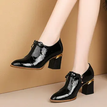 

Women High Heels Pumps Classic Genuine Leather rouned Toe Female Shoes Spring Autumn 2020 New Casual Shoes Woman