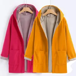 Модные женские пальто и куртки, Женская куртка размера плюс, средняя длина, большой размер, свободные однотонные пальто с открытой передней