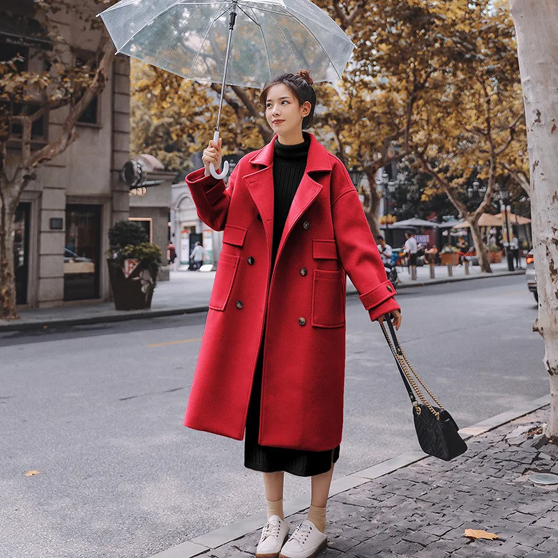 

Photo Shoot Woolen Jacket Women's Mid-length 2019 Autumn & Winter New Style Korean-style Loose-Fit Versatile Elegant Woolen Over