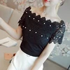 Fashion Elegant  Hollow Out  Casual Women Top Women Short Sleeve White Blouse Ladies Blouses Sexy Women Lace Stitching Shirt 80F ► Photo 3/6