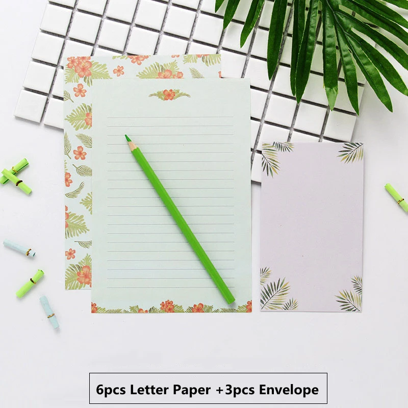 6pcs A5 Letter Writing Paper and 3pcs Letter Paper Envelope Set Lovely Flower Writing Stationery Envelopes Kit School Stationery