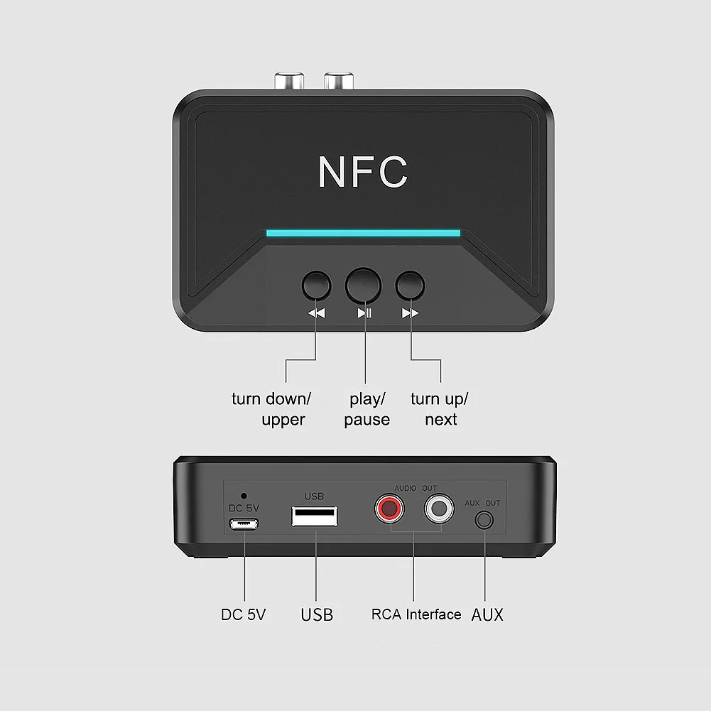 Bluetooth 5 0 Receiver Smart NFC A2DP RCA AUX 3 5mm Jack Wireless Adapter Support 5V USB charger For Car Home Speaker Headphone