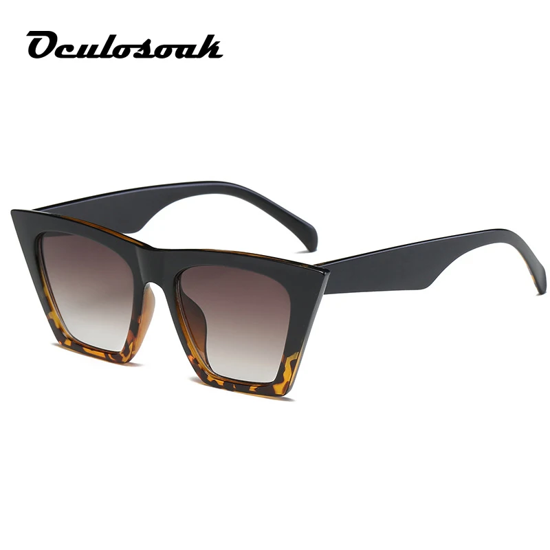 Солнечные очки в стиле Кардашьян, женские очки с плоским верхом, Lunette Femme, женские роскошные брендовые солнцезащитные очки, женские солнцезащитные очки с заклепками UV400 - Цвет линз: Black leopard