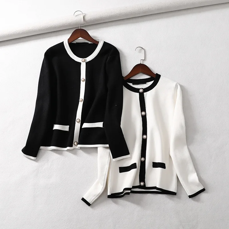 

Rr27 2019 Spring New Style Graceful Elegant Pearl Buttons Ornaments Knitted Cardigan Short Jacket Women's