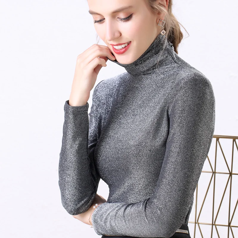 

Turtleneck Bright Blouses Women 2020 New Arrivals Fashion Long Sleeve Shirts Clothing Slim Ladies Streetwear Female Tops 186C