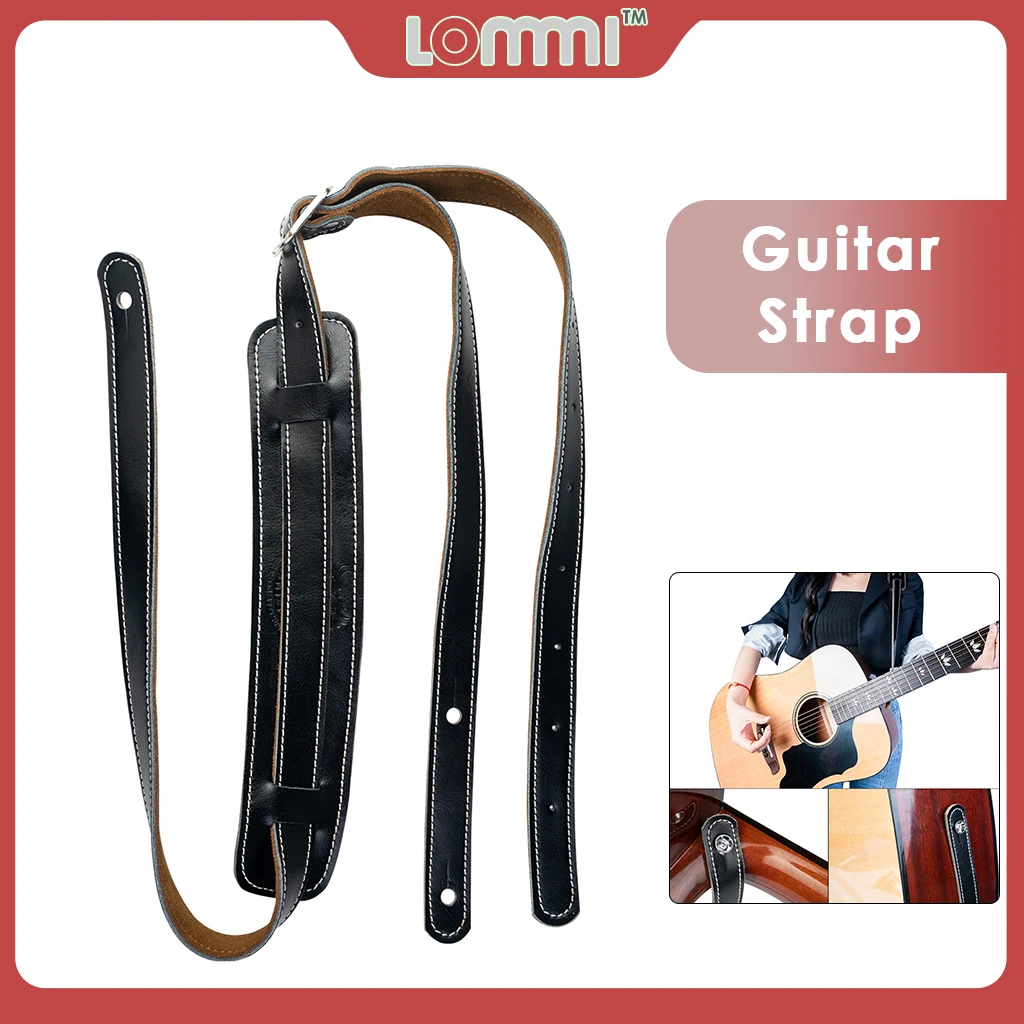 

LOMMI High Quality Sheep Skin Guitar Strap Black Adjustable For Acoustic/Bass/Electric Guitars Durable And Easy To Install
