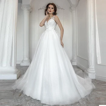 

Verngo A-Line Wedding Dress Lace Appliques Wedding Gowns Sleeveless Bride Dress Elegant Wedding Dress Boho Trouwjurk