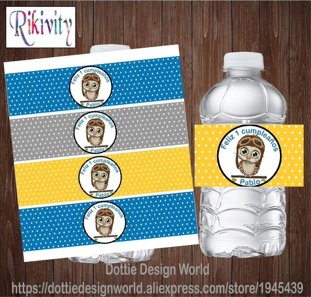 Personalized Cute Owl Boy Birthday Party Water Bottle Wine Labels Candy Bar Wrapper Sticker Baby Shower New Born Decoration | Дом и сад