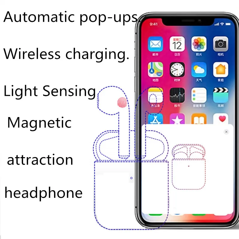 

smart Bluetooth Wireless earphones for Original airpods 2 pop up induction control Earbud for apple iPhone airpods case redmi