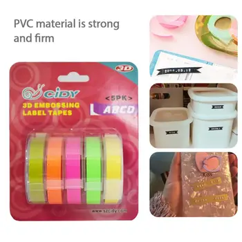 

5 Rolls 6/9/12mm 3D Embossing PVC Label Tapes Compatible Dymo 1610 1880 12965 Manual Label Printers For Motex E101 Label Makers