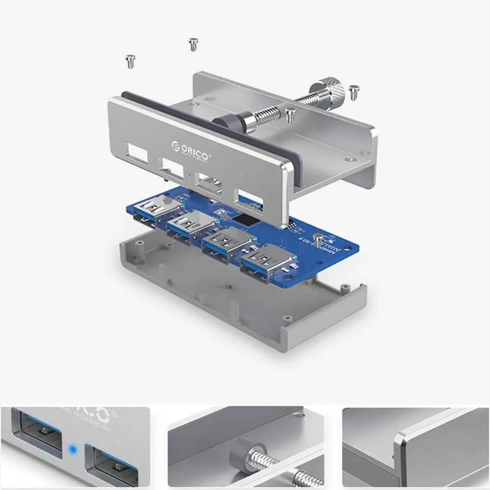 Алюминий 4 Порты Usb 3,0 клип-Тип концентратор для настольных зажим ассортимент оснастки на расширение мульти-Интерфейс концентратор