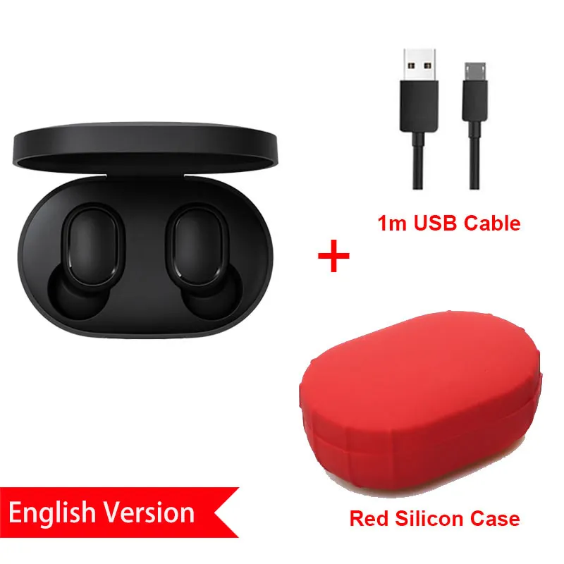 EN SiCase Red C Xiaomi Redmi Airdots наушники Bluetooth 5,0 Беспроводная гарнитура с шумоподавлением с микрофоном ушные крючки Наушники управление AI - Цвет: EN SiCase Red C