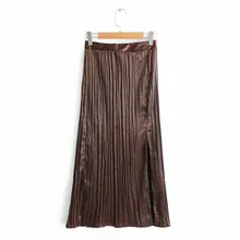 Женская плиссированная юбка с разрезом по бокам,, модная, для девочек, шоколадная, однотонная, прямая, женская, осенняя, популярные, highstreet, элегантные, шикарные юбки
