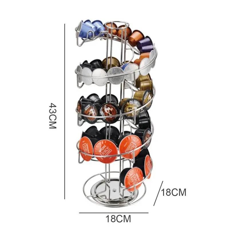 Вращающийся органайзер для капсул, держатель для капсул, железная металлическая подставка для кофе с хромированным покрытием, стойка для кофейных капсул, для предметов капсул