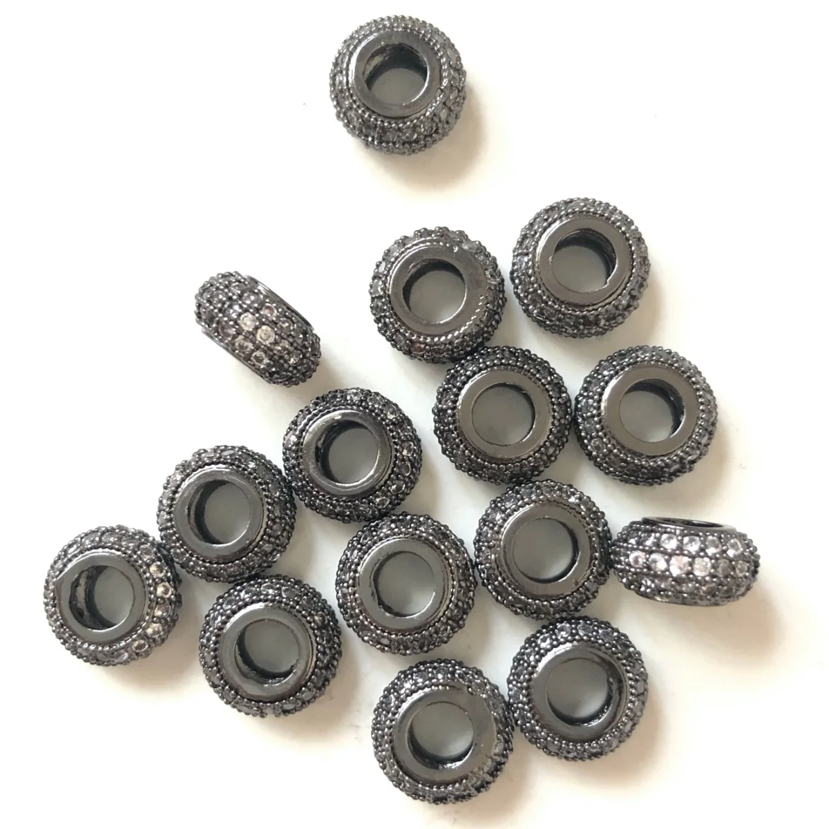 20pcs/lot 8mm Large Hole Wheel Spacer Beads Women Bracelet Girl Necklace Making Zirconia Paved Copper Jewelry Accessory Findings