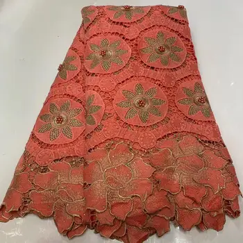 

African Cord Lace Fabric Water Soluble Wedding Dress Lace Material Beaded Stones 2020 High Quality Nigerian Guipure Lace Fabric