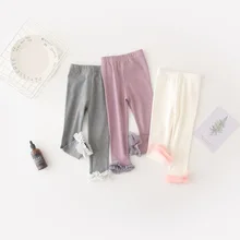Трехцветные новые цветные детские Леггинсы весенние кружевные штаны для девочек 2-5 лет Удобные леггинсы из чистого хлопка для маленьких девочек
